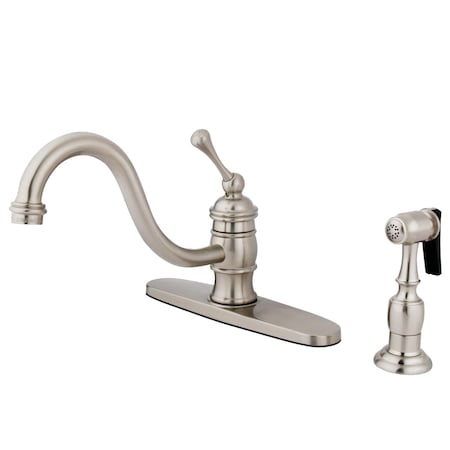 Kingston Brass 8" Kitchen Faucet W/ Brass Sprayer, Brushed Nickel KB3578BLBS
